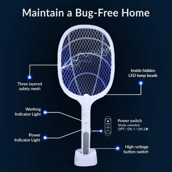 Rechargeable Mosquito Racket With Stand (Random Color)