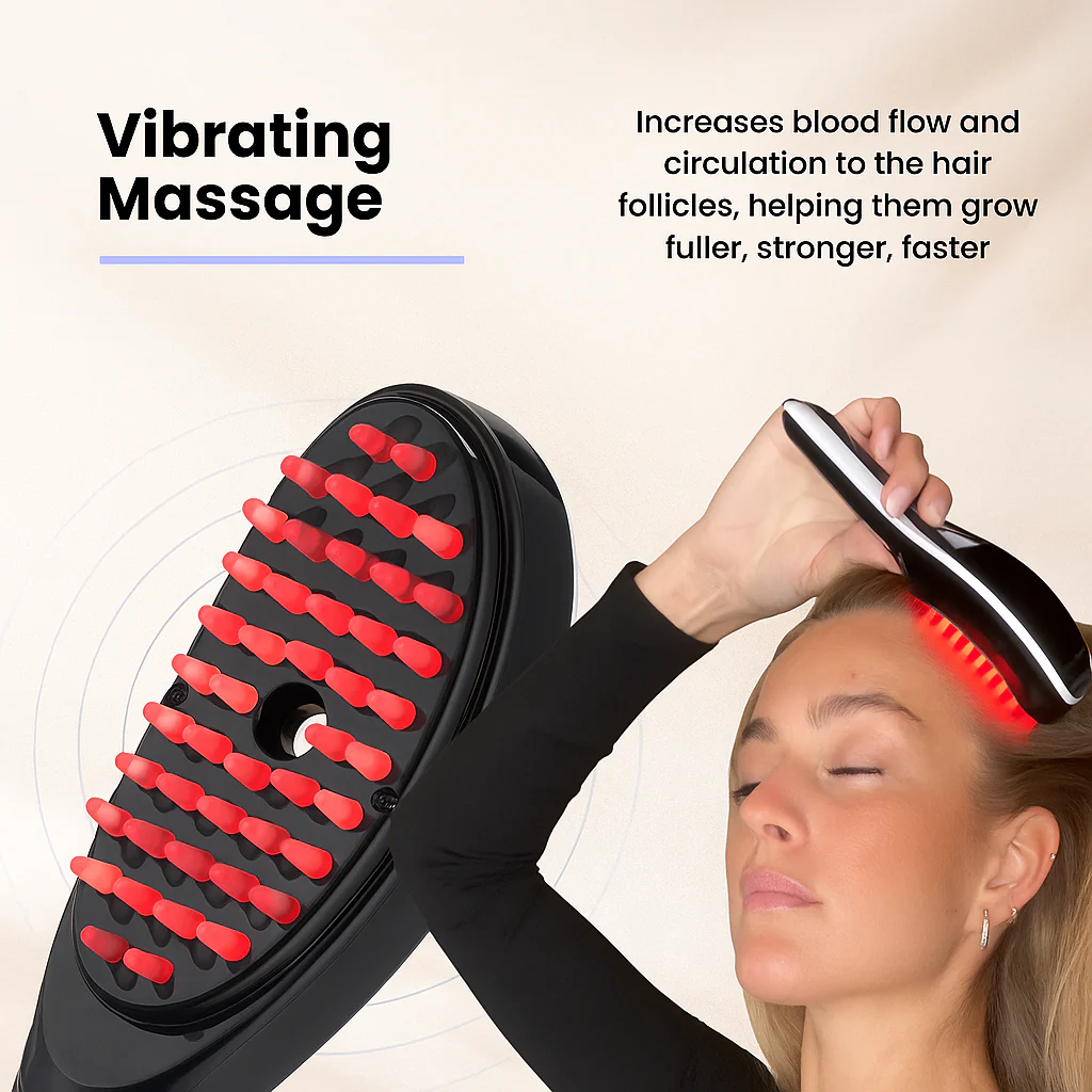 Electric Massage Comb – Blue & Red Light Therapy & Scalp Massager (Rechargeable)