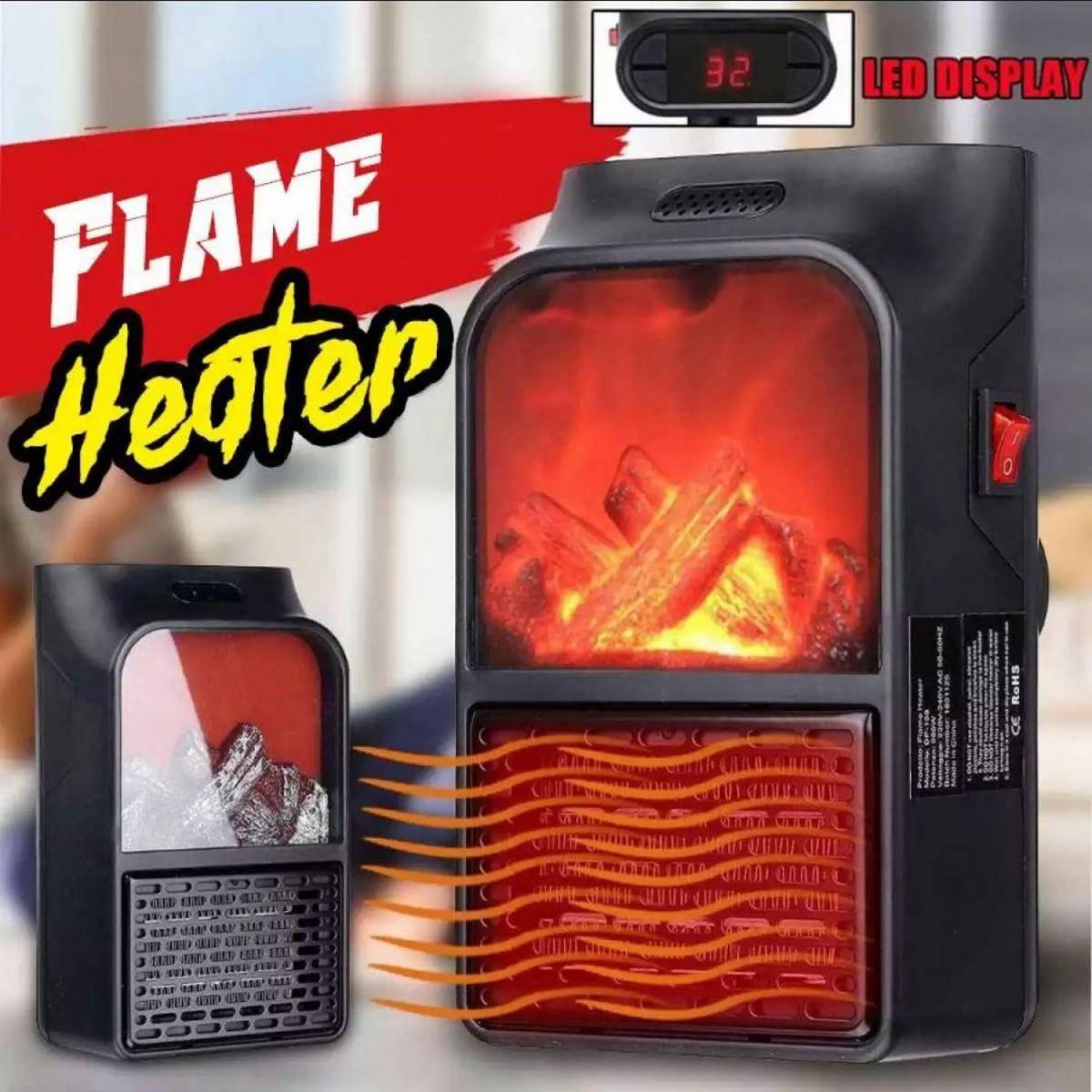 Flame Heater 1000W – Portable Electric Plug-In Room Heater With Flame Effect &amp; Remote Control