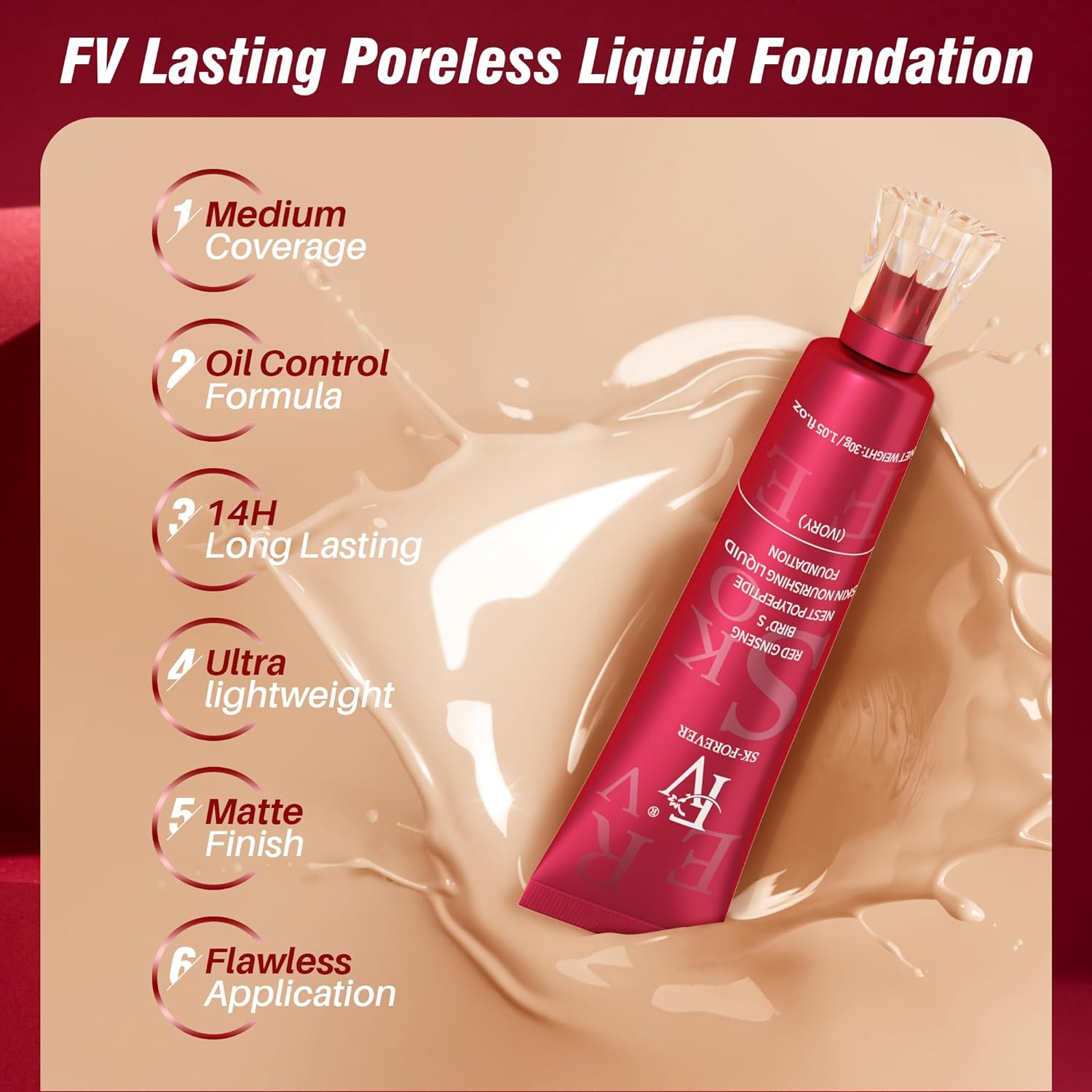 FV SK-Forever Foundation Matte Finish Liquid Foundation, Waterproof, Lightweight Foundation